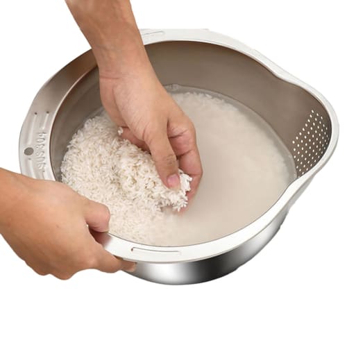 Rice Cleaner Strainer, Stainless Steel Rice Washer, Stainless Steel Rice Washing Bowl with Side Filter Mesh Holes, Rust-resistant Rice Washer Strainer