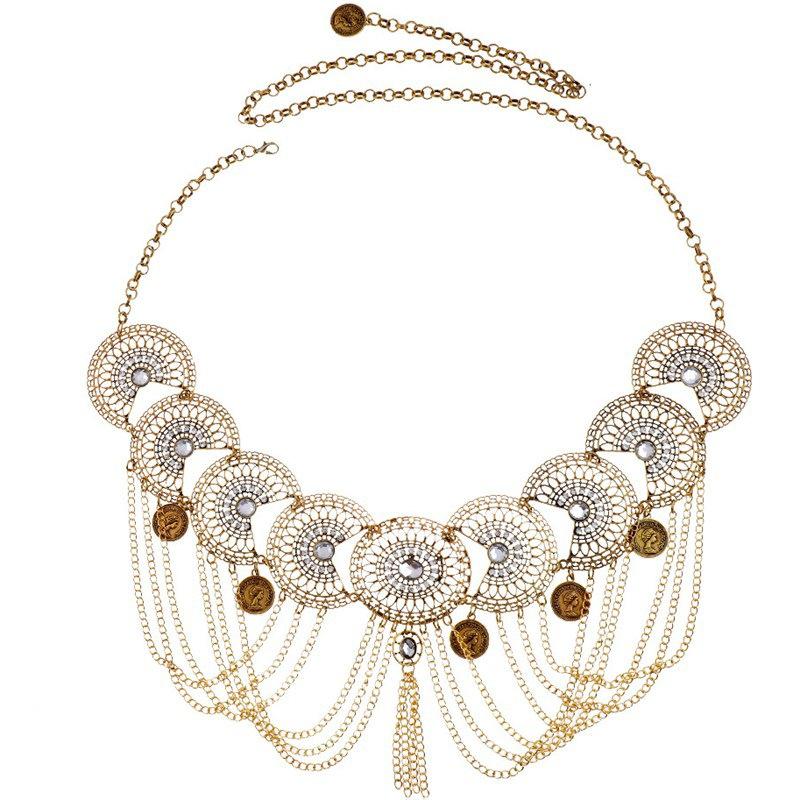 Retro Ethnic Floral Waist Chain with Carved Coin Tassels and Geometric Hanfu Dance Accessories