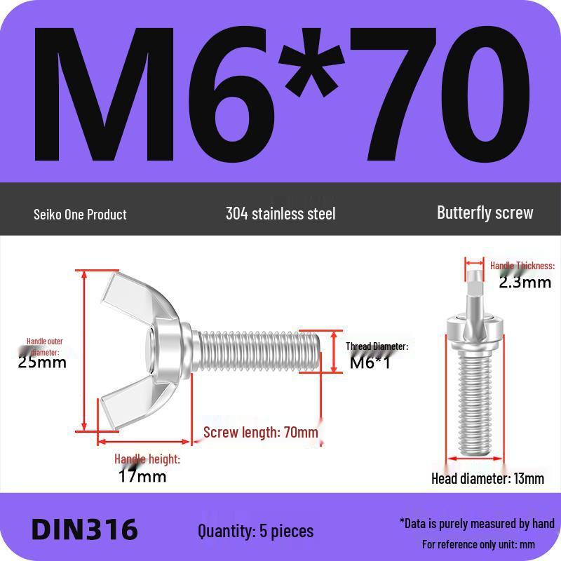 304 Stainless Steel Hand-Tightening Butterfly Weld Screws - Ram Horn M4 M5 M6 M8