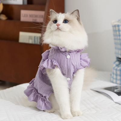 Cat Clothes Spring Summer Princess Style Tulip Pleated Dress Blue Cat Kitten Hairless Cat Pet Cat Clothing
