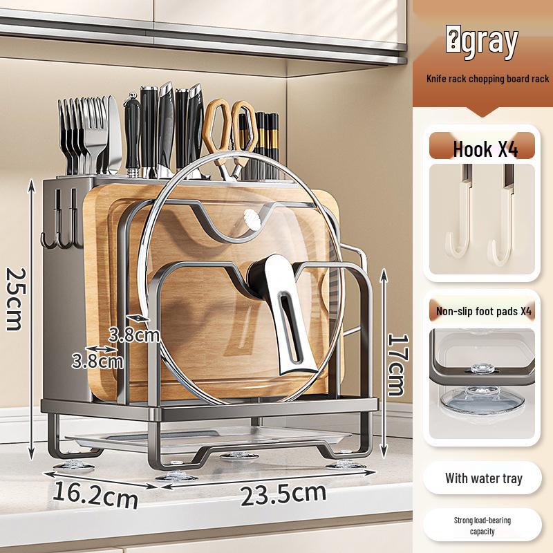 Multi-functional Kitchen Storage Rack for Knives, Pot Lids, Cutting Boards, Chopsticks, and Cutlery