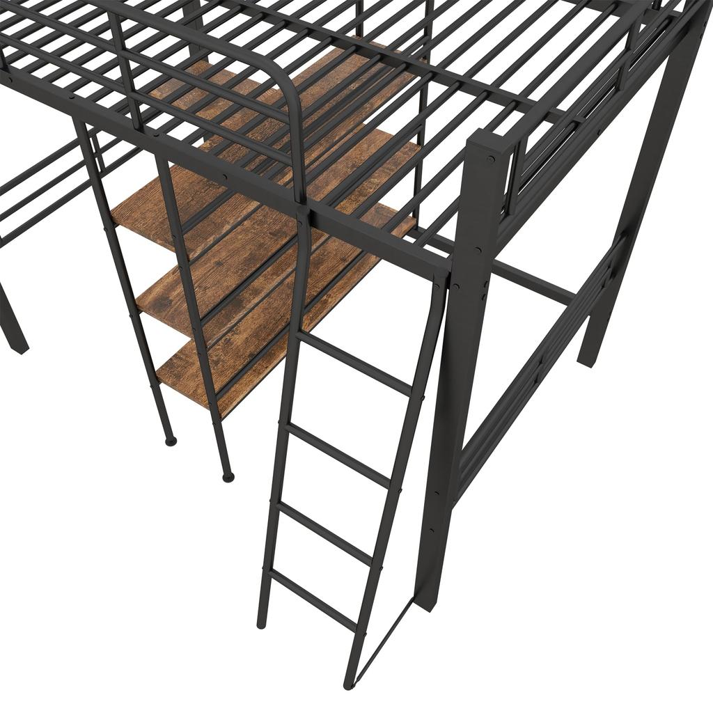 Kinderbett Hochbett 90x200 cm Funktionsbett Schreibtisch 3 Regale Etagenbett Bettrahmen Lattenrost ohne Matratze Kinder Erwachsene