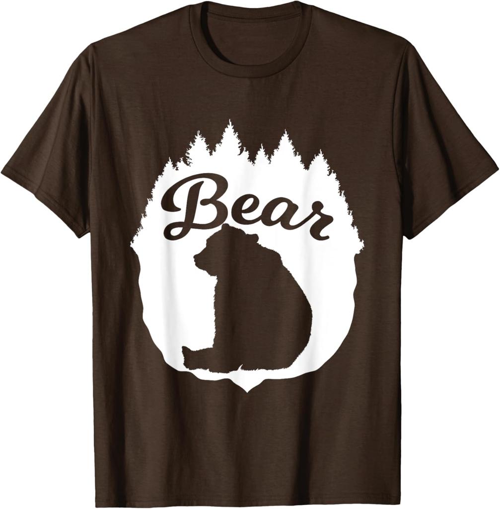 Bärensilhouette Wald Bäume Grafik T-Shirt Lässiges Baumwoll Kurzarm T-Shirt für Herren