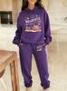1116 European and American women's clothing new casual 1D printing Christmas ladies hooded sports sweater set