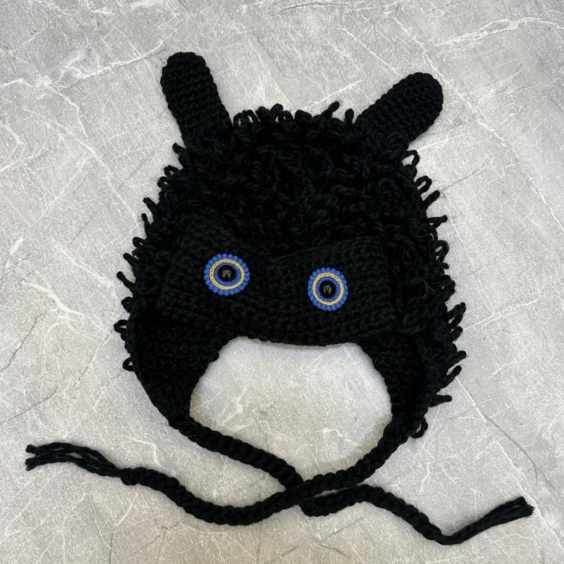 Winter Warm Knit Hat for Women Funny Monsters Hat Hooded Skull Hat Outdoor Activity Cap Windproof Headwear Pullover Hat