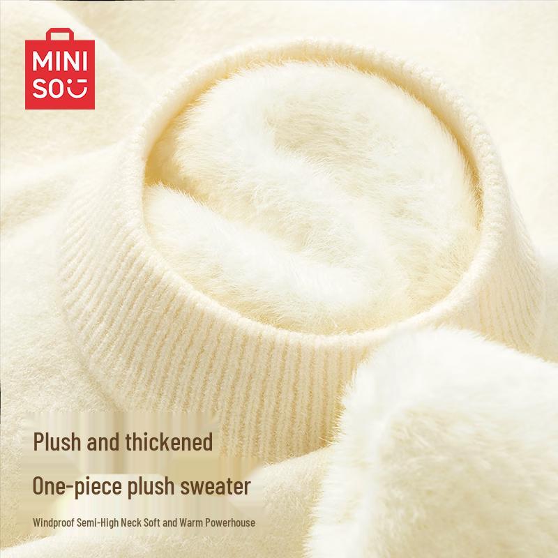 

MINISO Men s American Retro Fleece Half-Turtleneck Knit Sweater M