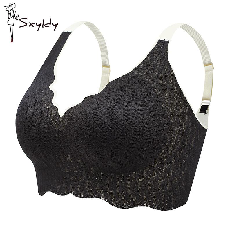 New V-neck Gathered Bubble Cotton Lace Underwear Without Steel Ring Anti-sagging Sports Breathable Comfortable Bra