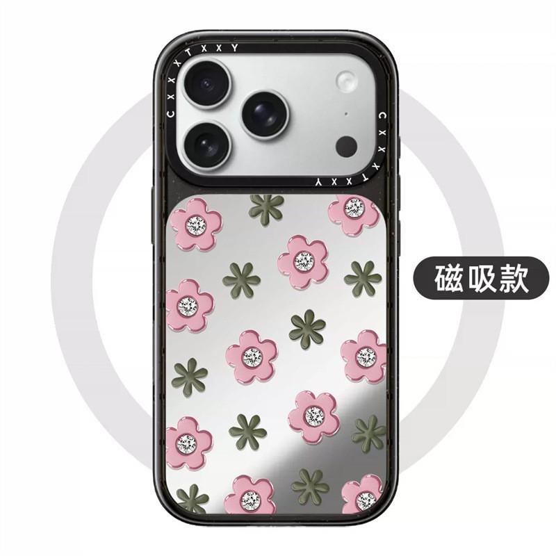 Metallic Cherry Heart Bow Phone Case IPhone 17 Pro 18 Max MagSafe Compatible Hard Shell Acrylic Cover