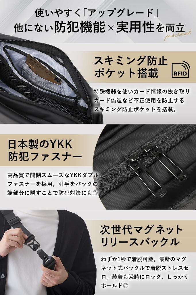 VIVALD Sling Bag PRO Large YKK Shoulder Waist Pouch Men's (Onyx Black) - Compact, Capacity, Anti-Skimming, Multifunctional, 3-Way, Lightweight,