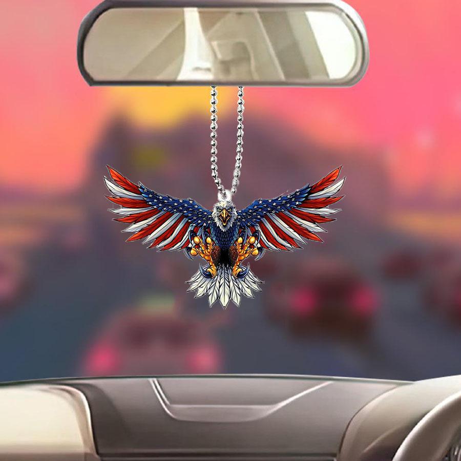 Pandantiv breloc mașină cu steag american cu vultur - cadou și decorare creativă pentru genți