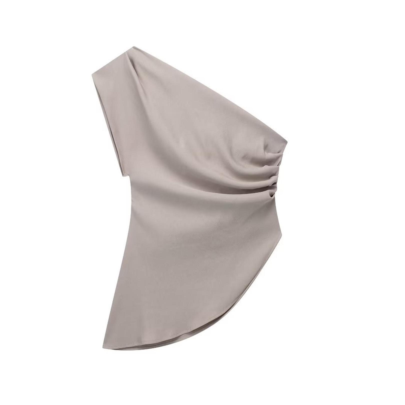 

Асиметрична футболка 2024 Новий тренд жіночої моди Пікантна дівчина Знаменитості Темперамент Топ з відкритими плечима L хакі