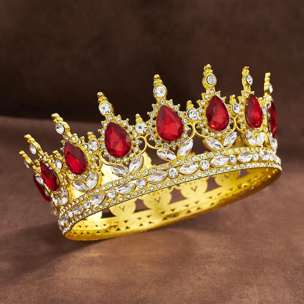 European Baroque Rhinestone King Crown Tiara Hairpiece