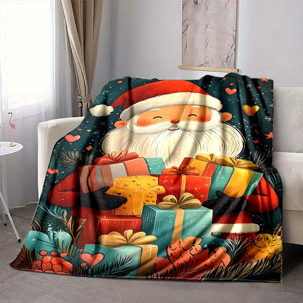 1pc Christmas Santa Claus Blanket, Lightweight Flannel Throw Blanket For Sofa, Bed, Travel, Camping, Living Room, Office, Couch, Chair, And Bed