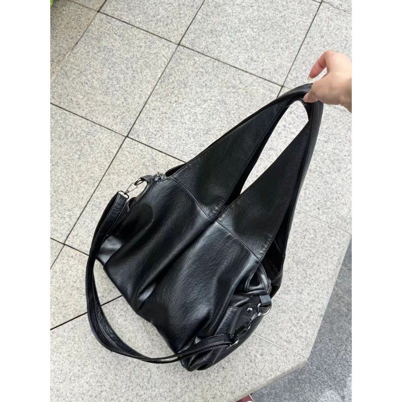 

Американская ретро сумка-тоут большой вместимости из масляного воска черного цвета, высококлассная универсальная сумка на плечо/подмышку, сумка-мессенджер для поездок на работу чёрный