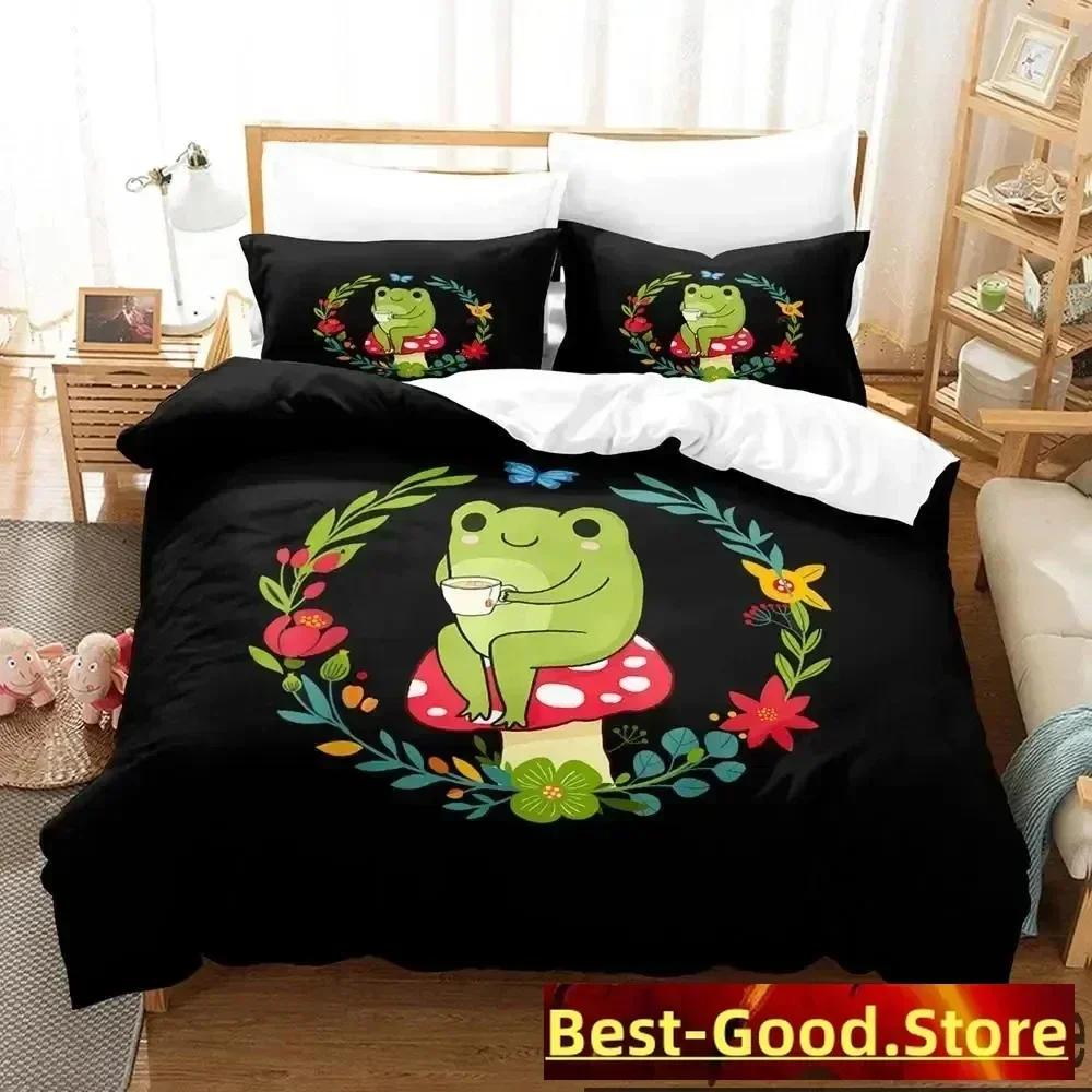 Top Cartoon Cottagecore Frog Mushroom 3D Bedding Set Duvet Cover Quilt Cover Pillowcase Comforter king Queen Size Boys Adult