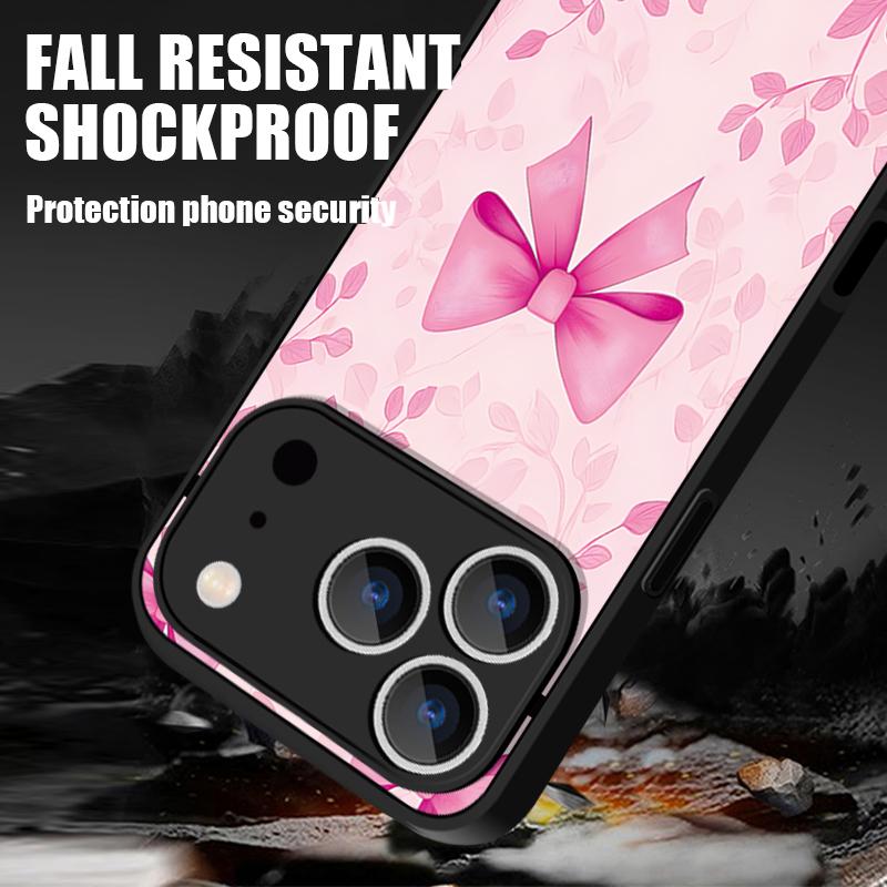 Translucent Matte Magnetic Case For iPhone 17 16 15 Pro 14 13 Pro Max 16e 17e For Magsafe Pink Bow Pattern Hard PC Phone Cover
