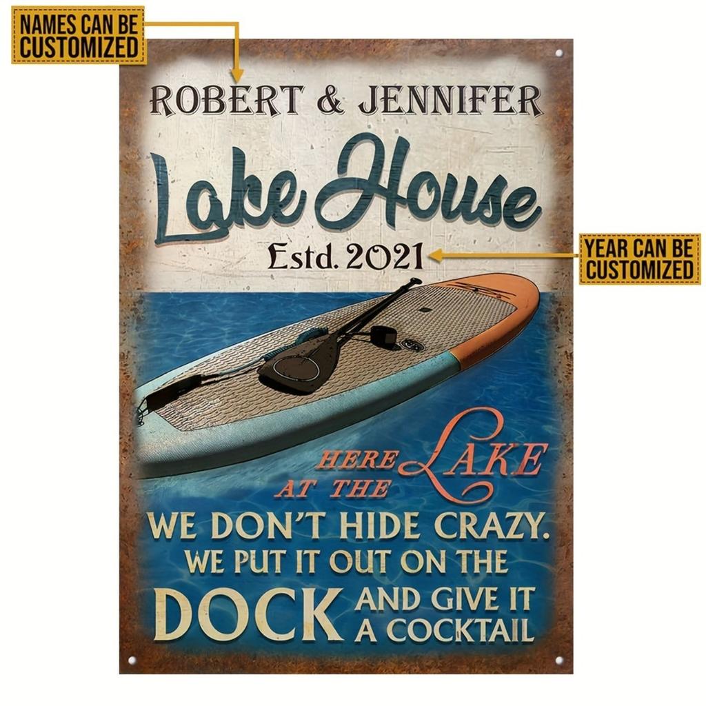 Custom Paddleboard Lake Crazy Metal Sign Outdoor Home Decor