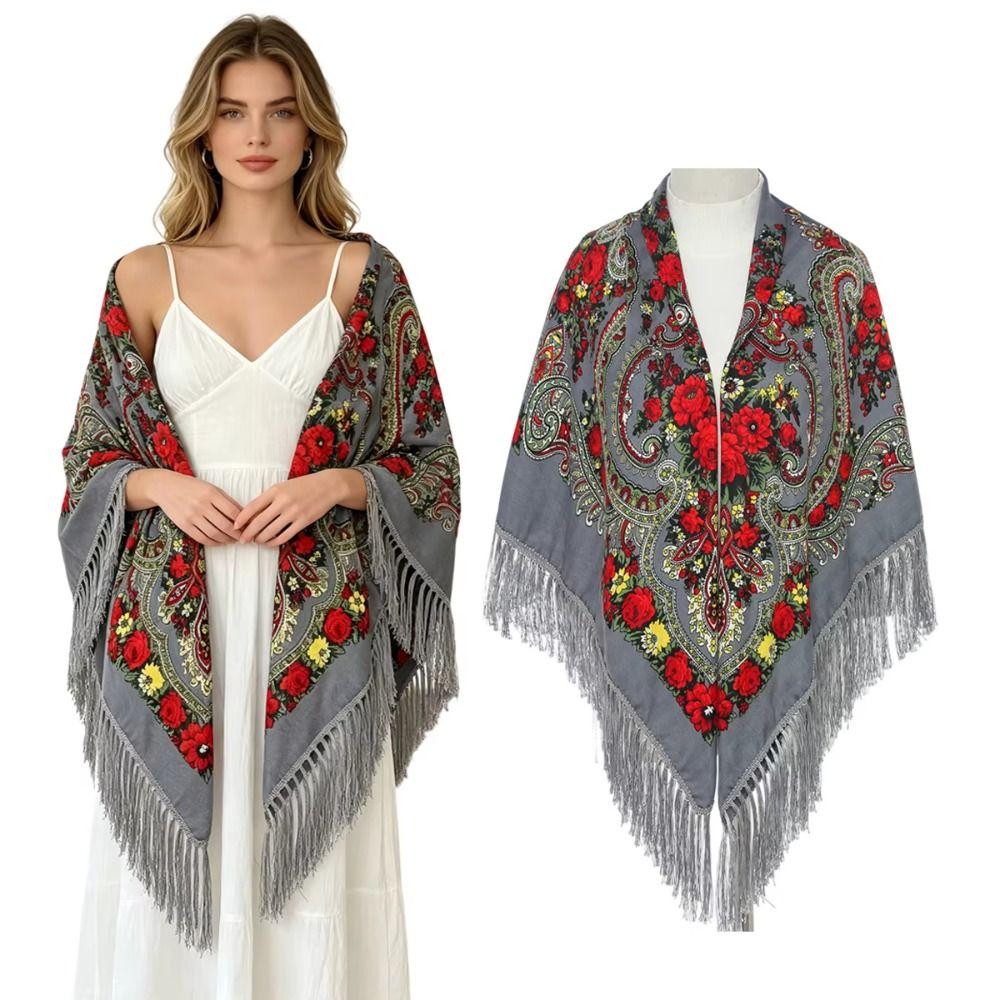 Tassel Fringe Floral Scarf Soft Tassel Scarf Fashion Square Wrap Women