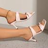 Fashion Pleated Stiletto Slippers Summer New Square Toe Open Toe Anti-slip Wear-resistant High Heels