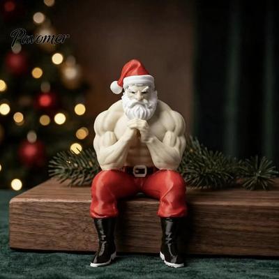 Bodybuilder Santa Claus Decoration Muscular Figurine, Funny Hilarious Resin Strong Statue, Novelty Statue Christmas Collectible Desktop Ornament