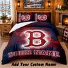 Boston Red Sox Pattern Bedding 3Pcs Set Custom Name, Bed Sheet And Pillowcases For Home Bedroom