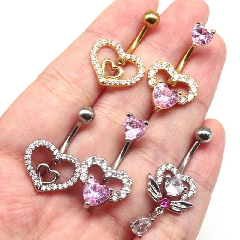 Anello Ombelico a Forma di Cuore Ornamento Goccia d'Acqua 14G Bilanciere Piercing Ombelico Pendente Belly Nombril Piercing Gioielli Donna