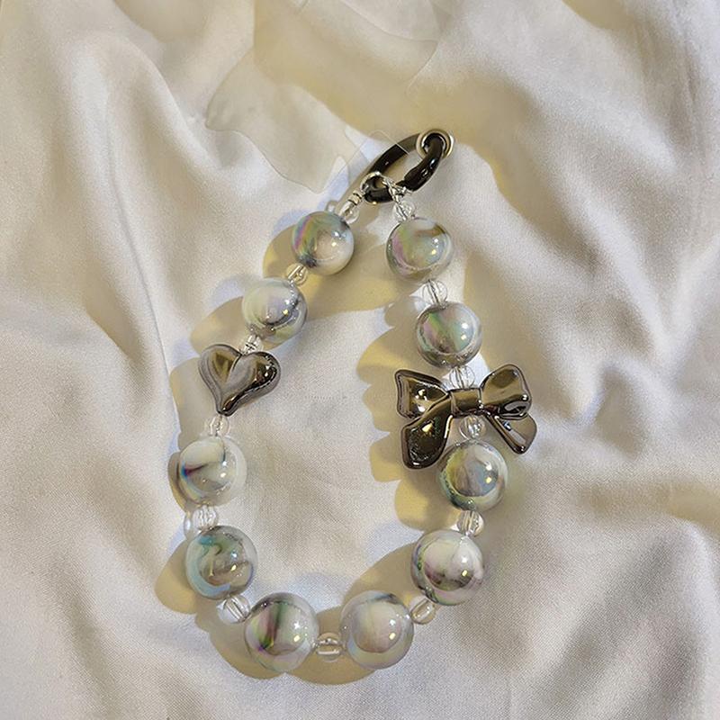 1PCCartoon Love Bow Beads Mobile Phone Chain Lanyard Cute Short Pendant Keychain Hanging Cord Strap Fashion Jewelry Accessories