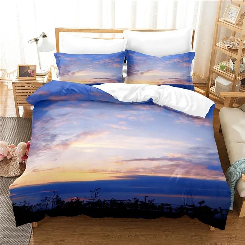 Cloud Sky Duvet Cover Set King/Queen Size,pink Blue-green Beautiful Natural Scenery Soft Bedding Set for Kids Teens Adults Girls
