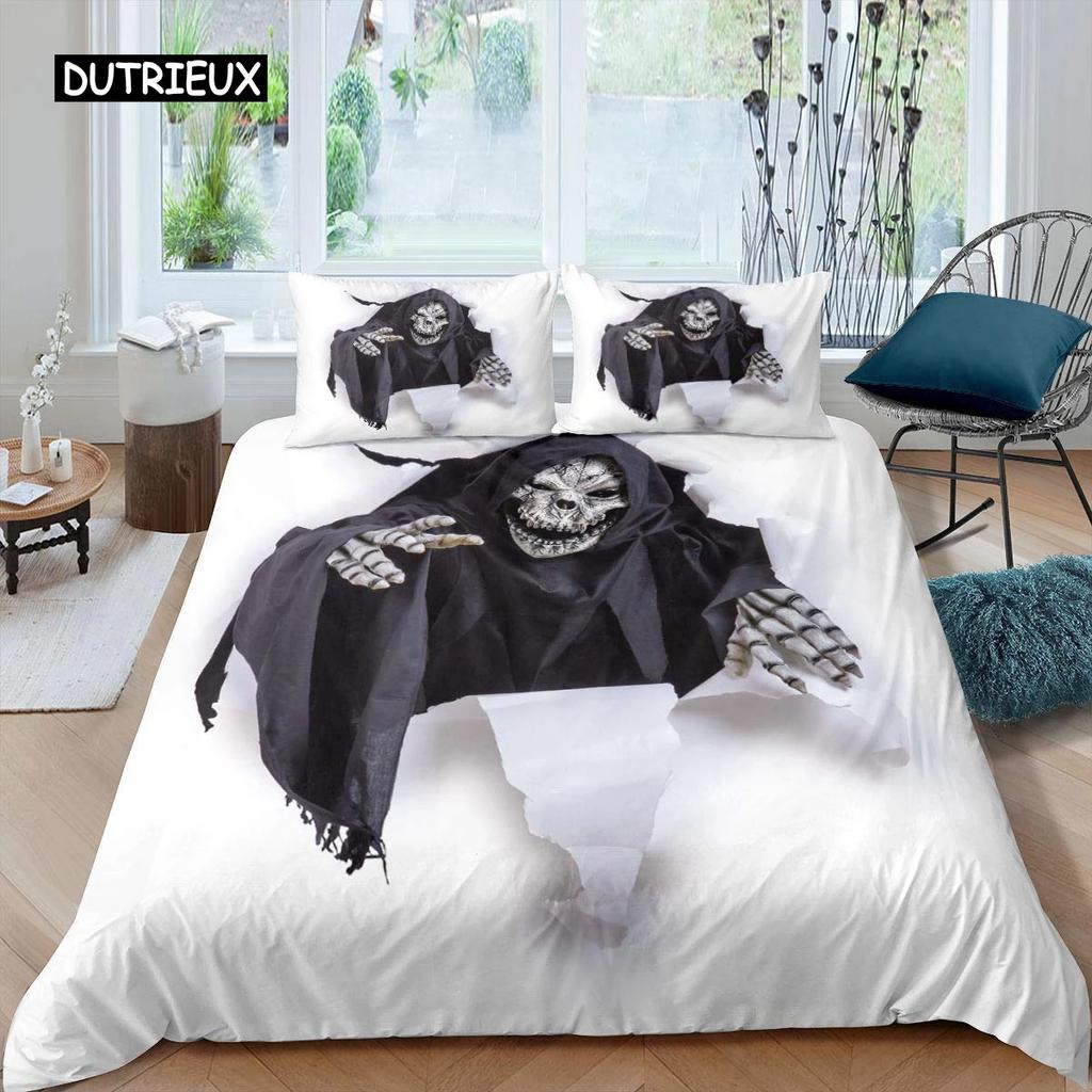Pościel Królowa Król Motyw Horroru Poszewka na Kołdrę Gotycka Upiorna Poliester Poszewka na Kołdrę Gałęzie Szara Poszewka na Kołdrę Drzewo Halloweenowe