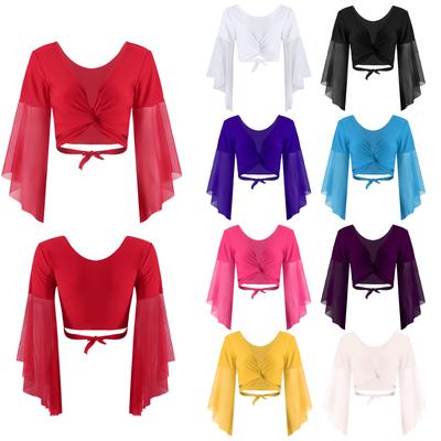 Top feminino brilhante com borla para dança do ventre, manga 3/4, xale, crop top, roupa de dança