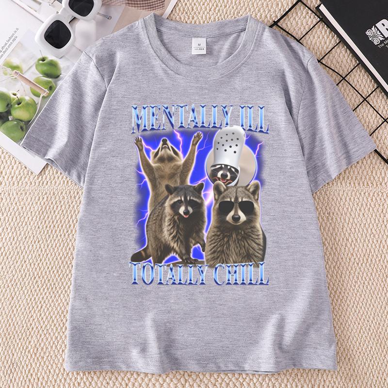 Unisextally Ill Totally Chill Funny Raccoon TShirt Graphic Raccoons Tshirt 90s Retro Cotton Short Sleeve Printed Tshirts Clothes