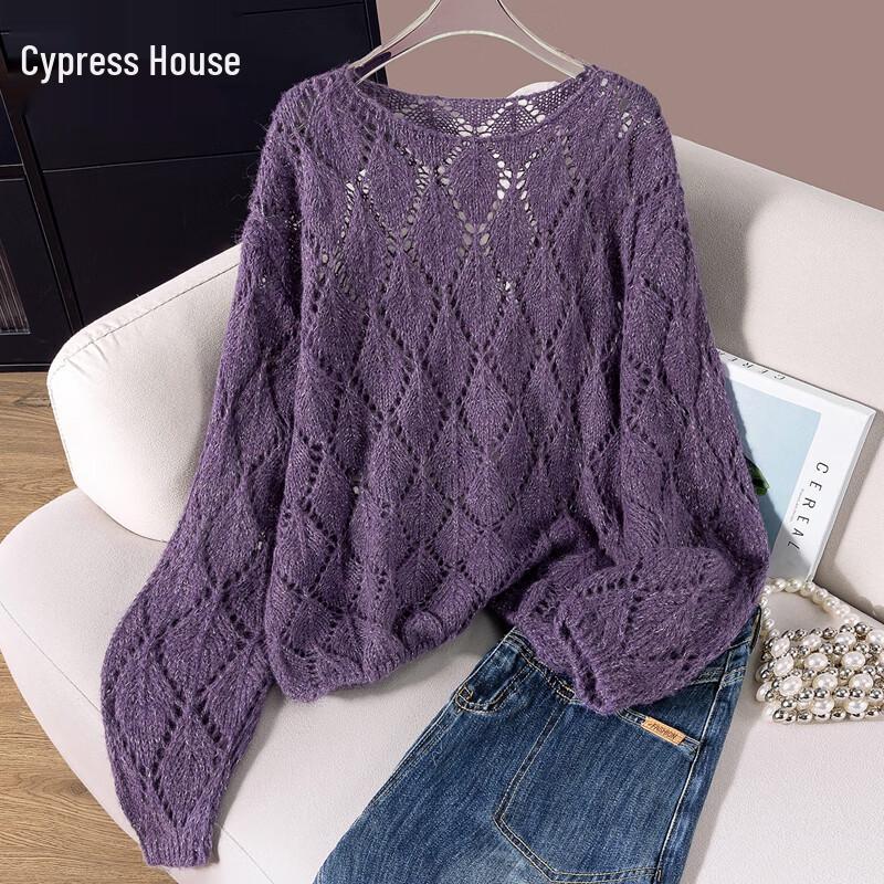 Sibaisha Women's Hollow Out Long Sleeve Knit Top