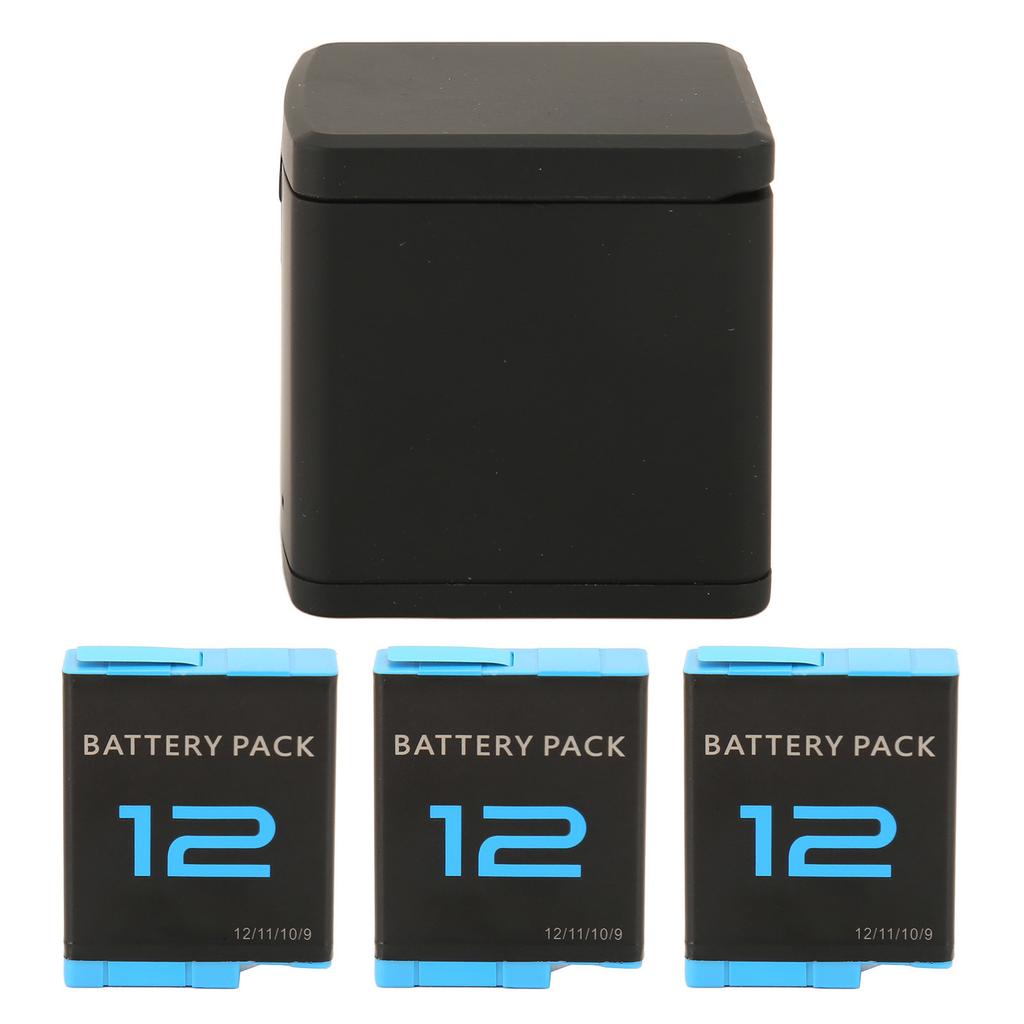 Action Camera Battery Charger 3 Channel Storage Charging with 3pcs 1800mAh Rechargeable Lithium Ion