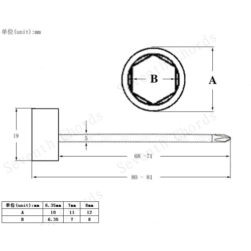 Guitar Pipe Wrench, Truss Rod Neck Adjustment Box Wrench, 6.35mm, 7mm, 8mm, 3-Piece Set, Guitar Repair Hex Wrench, Guitar Parts, Silver/Black (Black 6