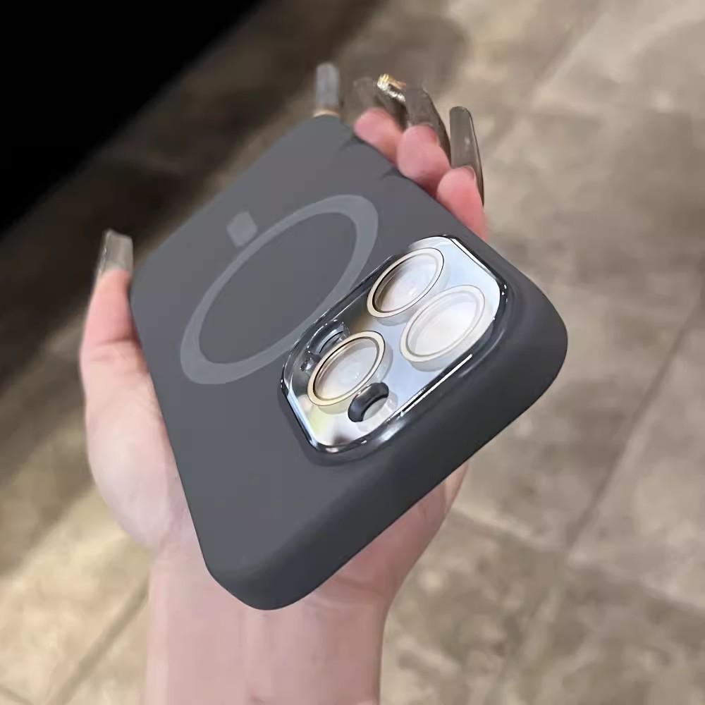 Magnetic Charging Suitable for IPhone 16 Mobile Phone Case Small Window Liquid Silicone Crystal Lens Apple 14 Protection Case