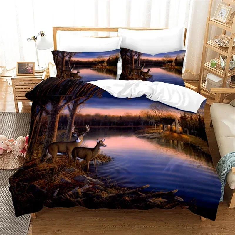 3D Print Sunset Wildlife Deer Elk GiraffeComfortable Duvet Cover Pillowcase Bedding Set Children Bedroom Decoration Home Textile