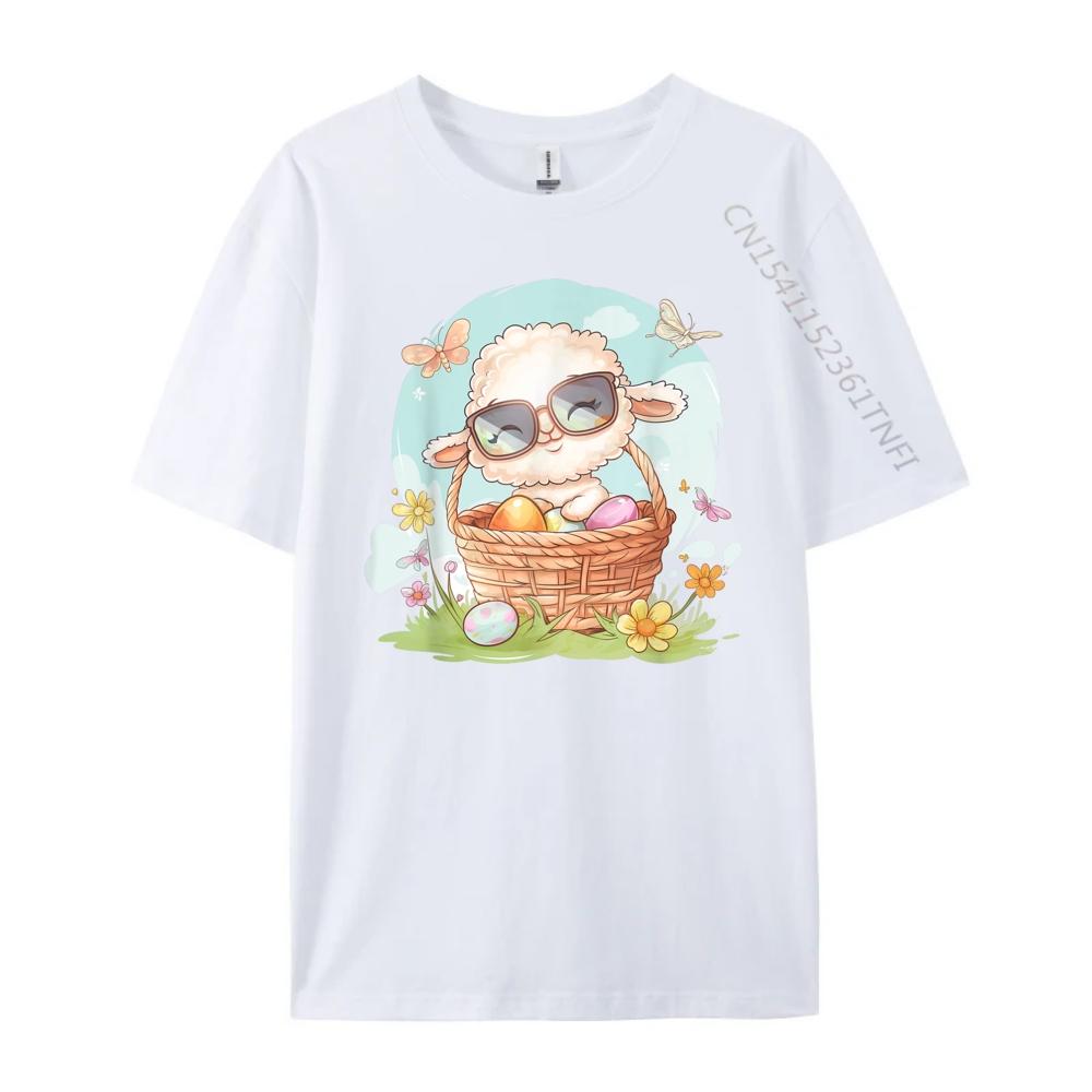 Cute Lamb With Glasses Easter Eggs Springtime Graphic Tees Tee Shirt Men Streetwear T Shirt Man Print