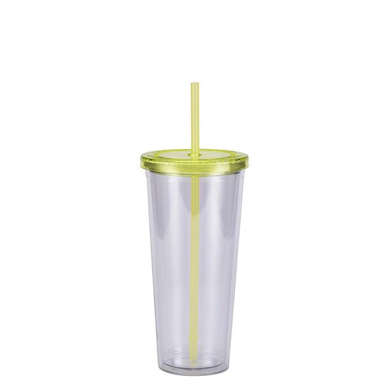 700ml Strohbecher, einfacher Sommer-Saft-Getränkebecher, transparenter doppelwandiger Plastikbecher für den Haushalt