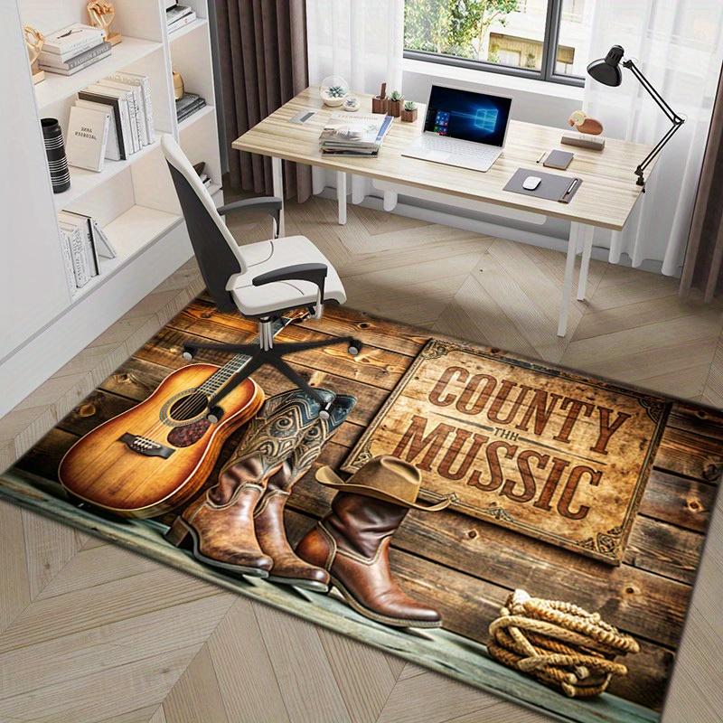 

Коврик для пола в стиле кантри с гитарой и ковбойскими сапогами, Нескользящий коврик в западном деревянном стиле, Моющийся декоративный ковер для любителей музыки 40x60cm