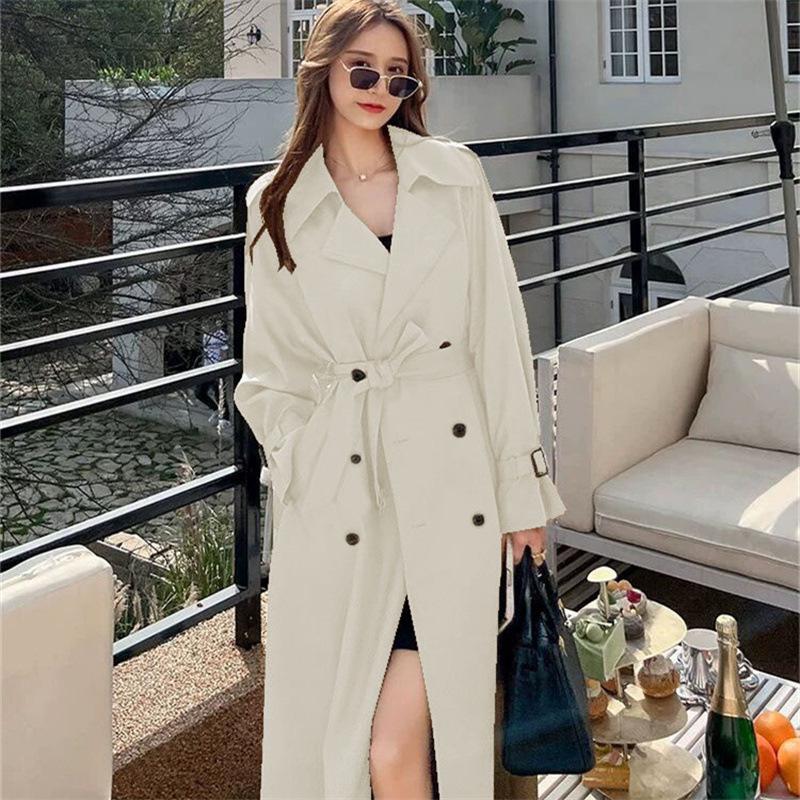 Dámský černý trenčkot střední délky - Korejský & Britský styl, Plus size & Petite, Nad kolena, Perfektní pro jaro & podzim 2025