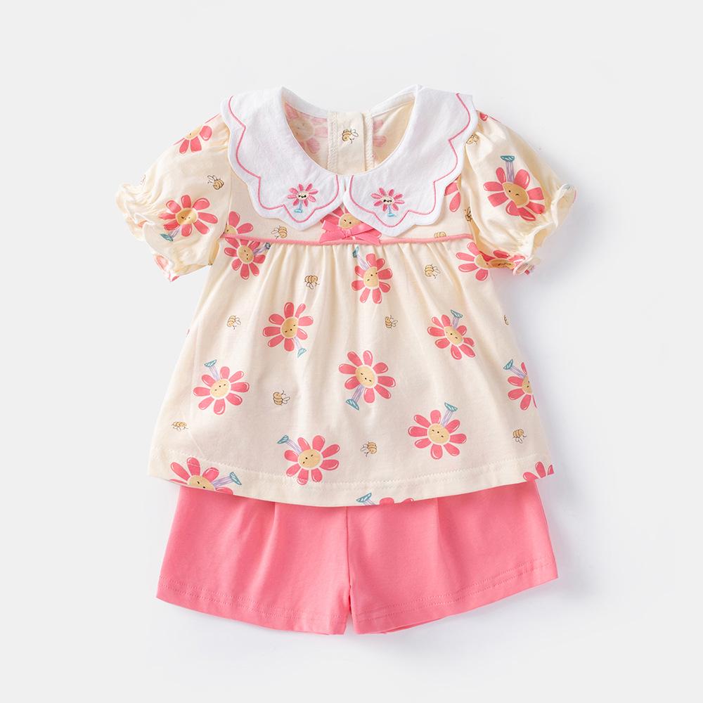 

Комплект летних шорт в корейском стиле с цветочным принтом для девочек-малышек на 2025 год 80 розовый