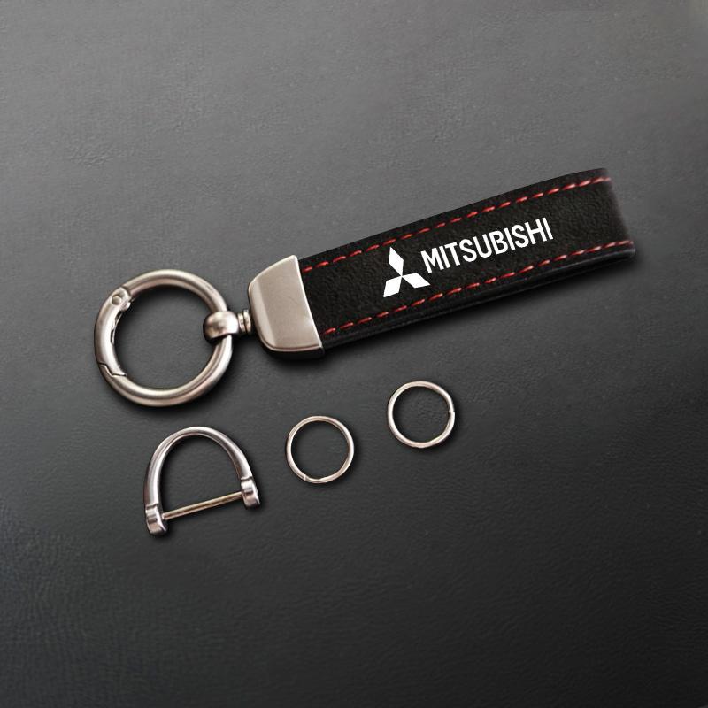 1PC Metal Suede Keychain Horseshoe Buckle Car Emblem Key Ring Pendant Fit For Mitsubishi Lancer Asx Outlander Pajero L200 Galant