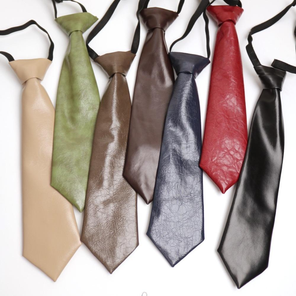 College Style PU Leather Ties Solid Color Lazy Tie Retro JK Necktie