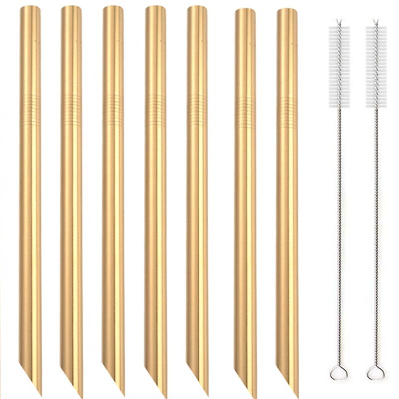 7 Colors 8.5" Wide Metal Drinking Straw 304 Stainless Steel Straws Set Reusable Boba Straw for Bubble Tea Milk Bar Accessory