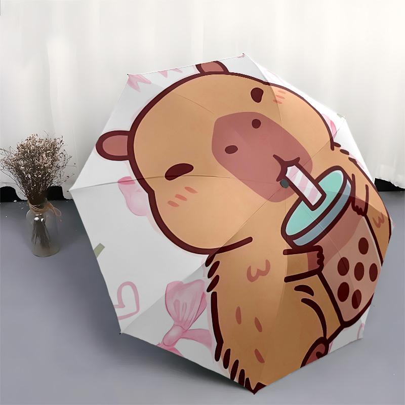 Boba Bear, Cute Drink Automatic Opening and Closing, 8 rib Structure Portable Umbrella, Suitable for Men and Women in All Seasons Perfect G