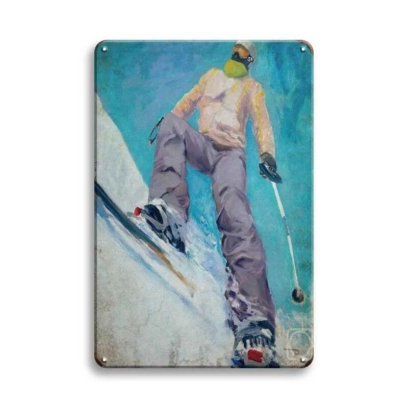 Skiing Baseball Metal Sign Austria Vintage Posters Sport Club Ski Metal Plaque Decorative Metal Plate Iron Painting Sport Wall