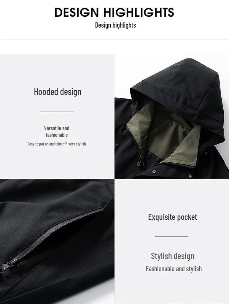 Frühlings Herren Dünne Wasserdichte Arbeitsjacke mit Kapuze - Trendig, Vielseitig, Lässiger Bergsteigerstil