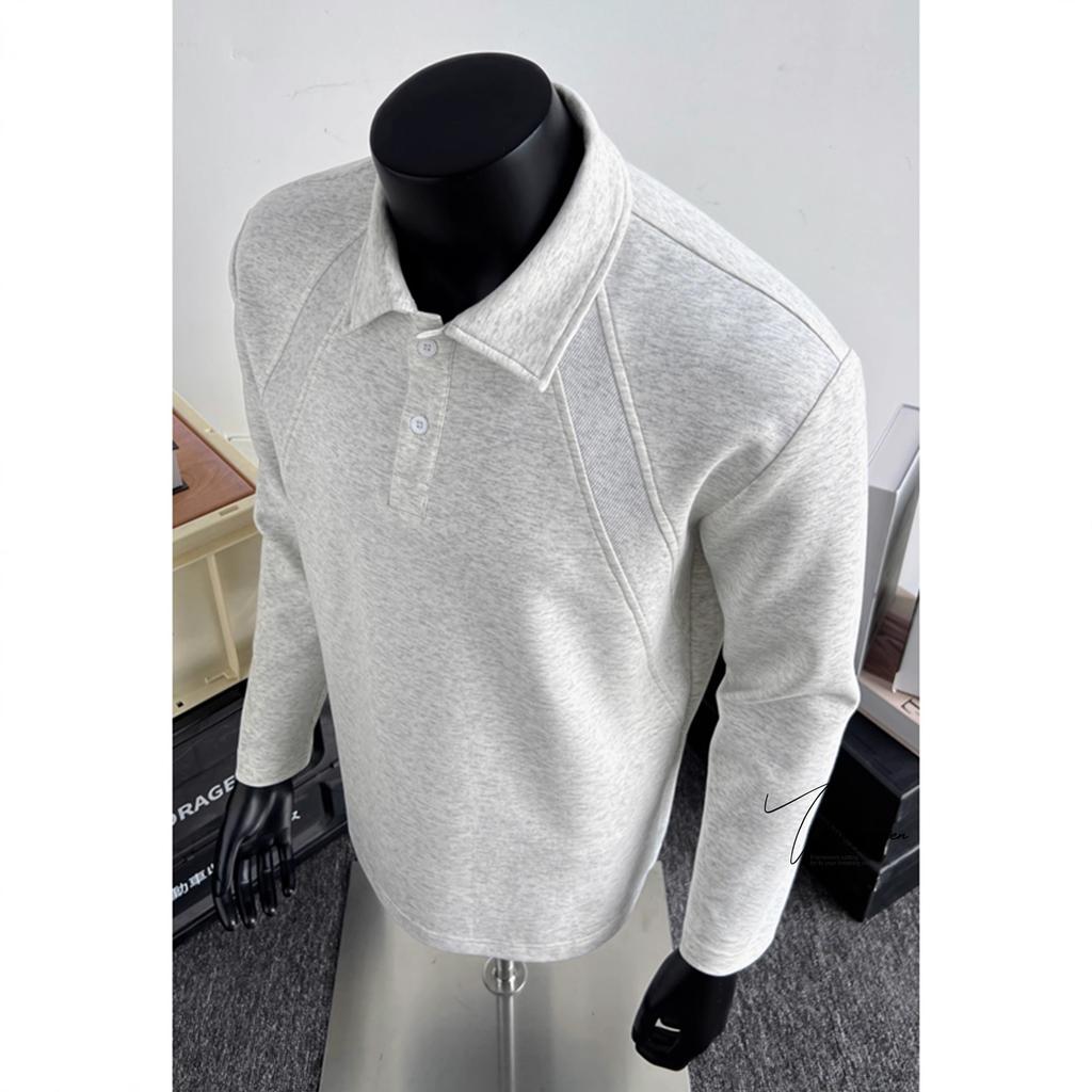 Shoulder Polo Shirt Men's Autumn Long-sleeved Sweater Lapel T-shirt