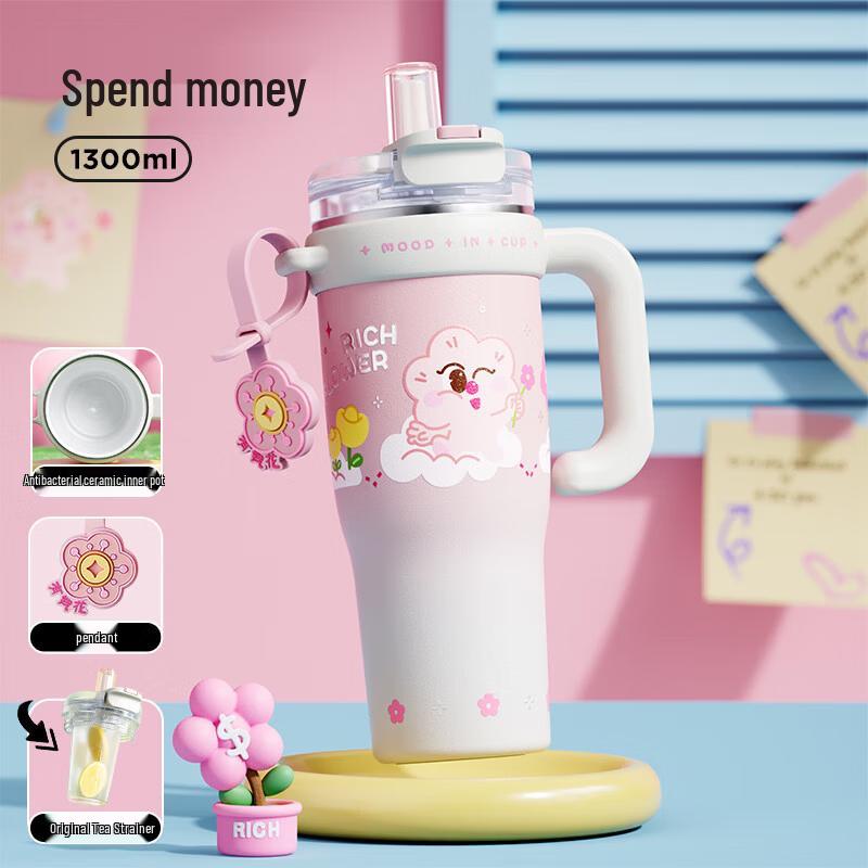 Wushengwu 1.3L Insulated Straw Water Bottle