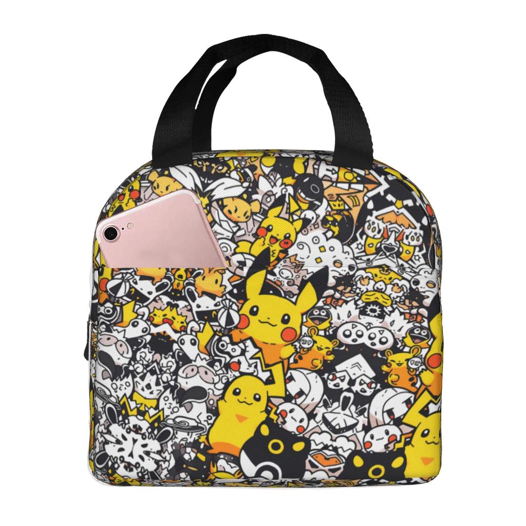 Custom P-Pikachus Portable Lunch Boxes Women Men Multifunction Cartoon Thermal Cooler Food Insulated Lunch Bag School Student